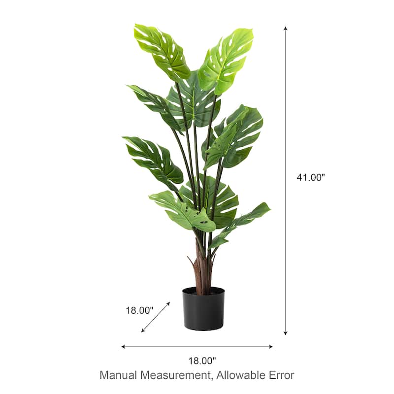 Glitzhome 3.5ft. Artificial Monstera Deliciosa Plant Palm Tree in Pot - 18.00"D X 41.00"H
