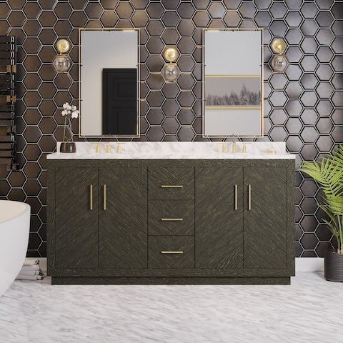 KitchenBathCollection Peyton 72" Double Bathroom Vanity with Carrara Marble Top