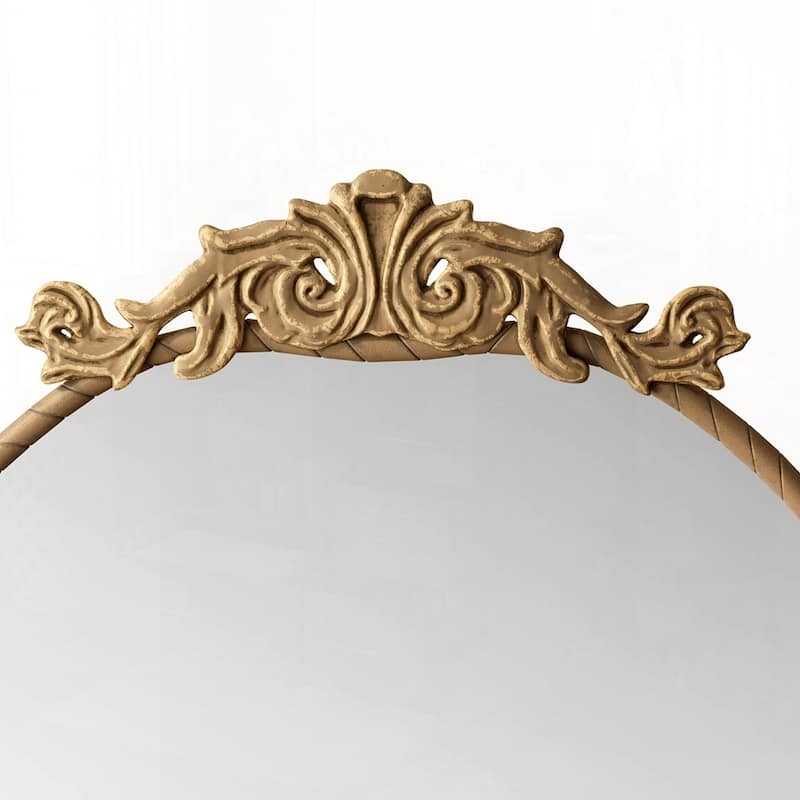 Arched Full Body Mirror with Vintage Ornate Carved Applique on Top - 58"x24" - Bronze