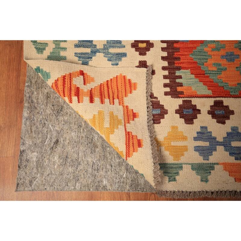 Orange Trellis Kilim Oriental Area Rug Hand-Woven Wool Carpet - 6'2" x 9'10"