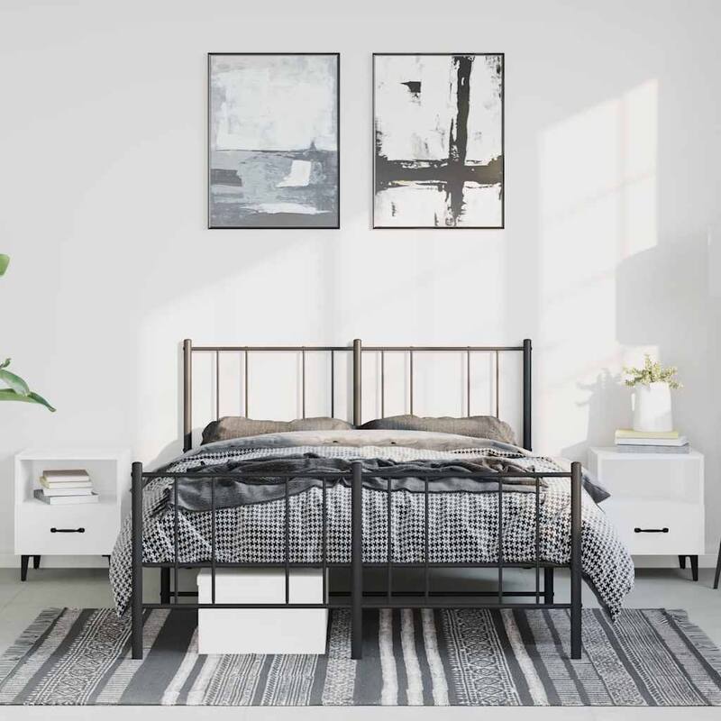 vidaXL Metal Bed Frame with Headboard, No Mattress