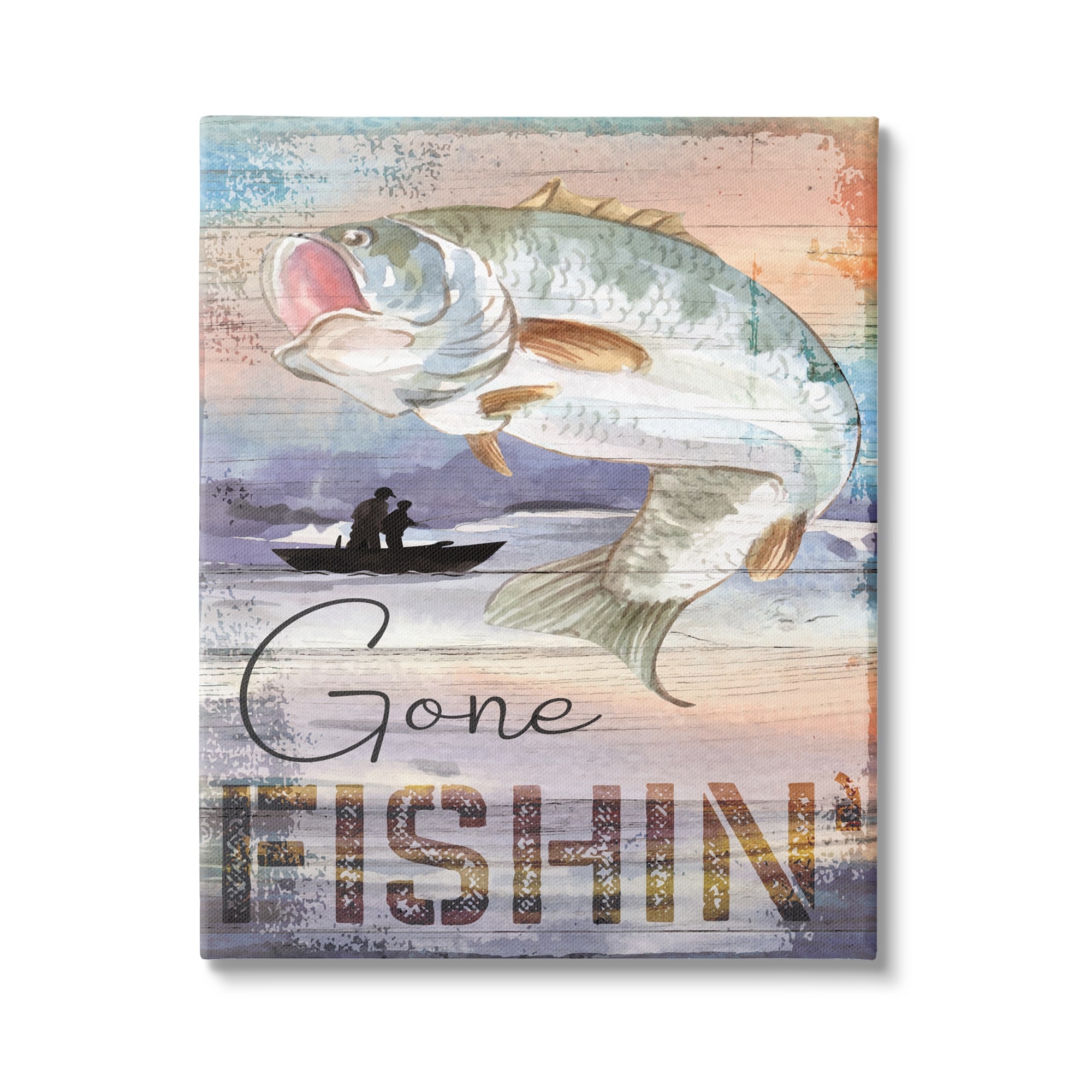 Stupell Gone Fishin' Bass Angler Marine Life Canvas Wall Art by ND