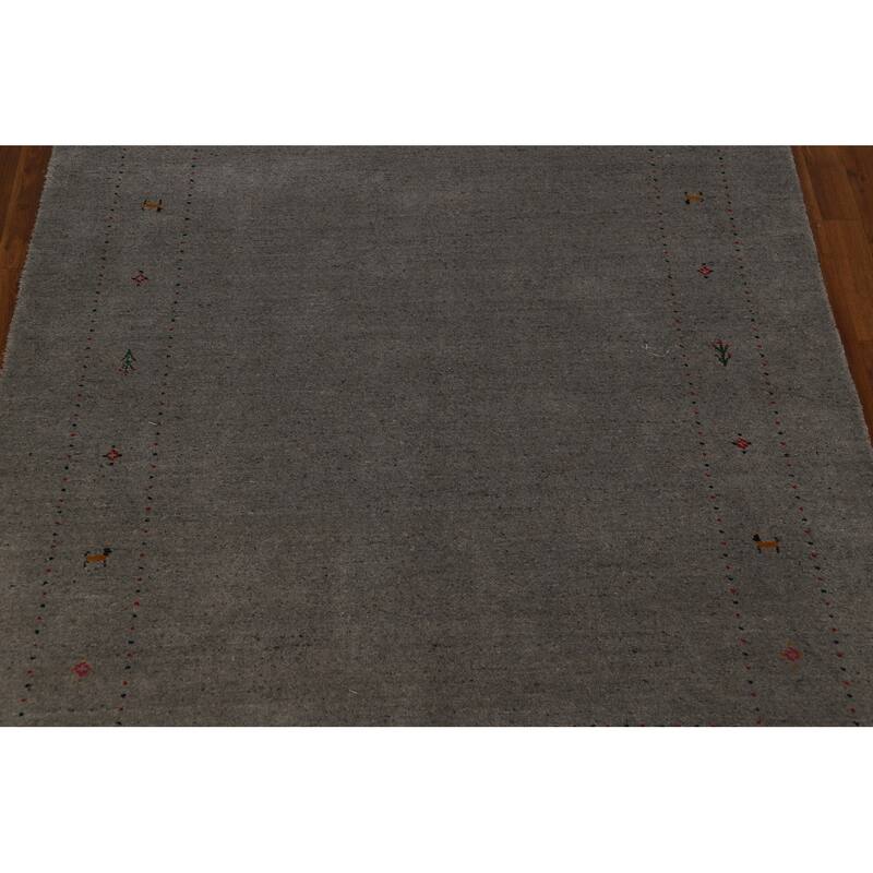 Gray Gabbeh Oriental Area Rug Hand-Knotted Wool Carpet - 5'5" x 7'8"