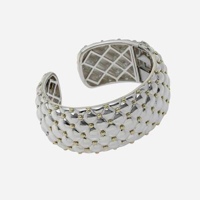 Charles Krypell Sterling Silver and 18K Yellow Gold Wide Cuff Bracelet - 6.25