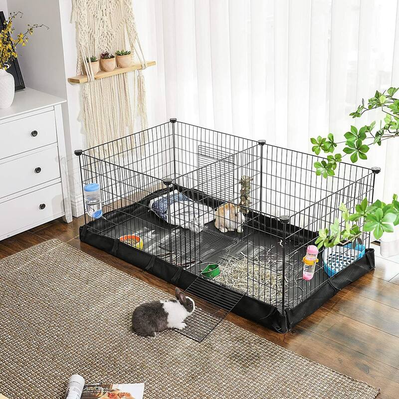 Black Metal Foldable Pet Playpen with Divider Panel for Indoor & Outdoor Use - 48.4"L x 24.8"W x 18.1"H