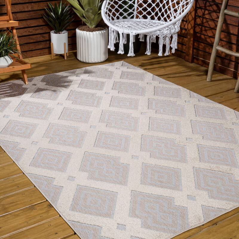 JONATHAN Y Haze High-Low Pile Ogee Trellis Tone-on-Tone Indoor/Outdoor Area Rug