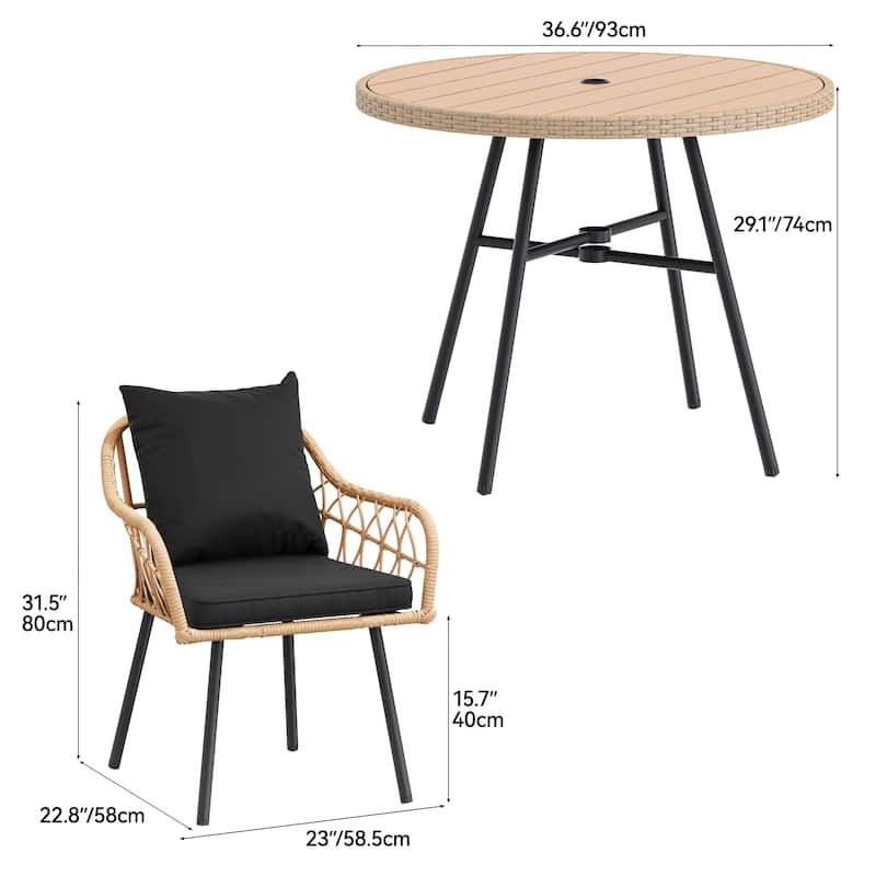 Moasis 4-Person Patio Bistro Set Wicker Dinner Table Set