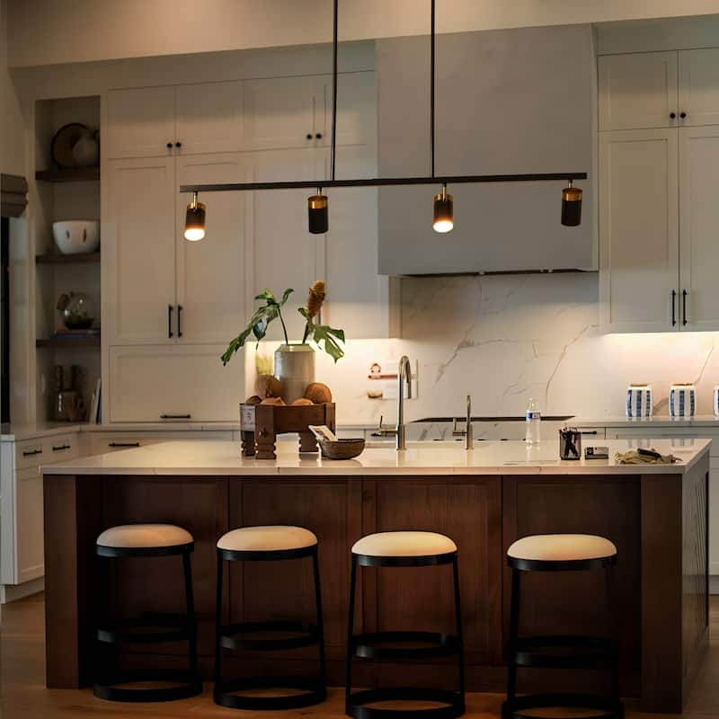 4-Light Modern Black & Gold LED Track Spotlight, Adjustable Linear Ceiling Light Fixture for Dining Room - 4 Light