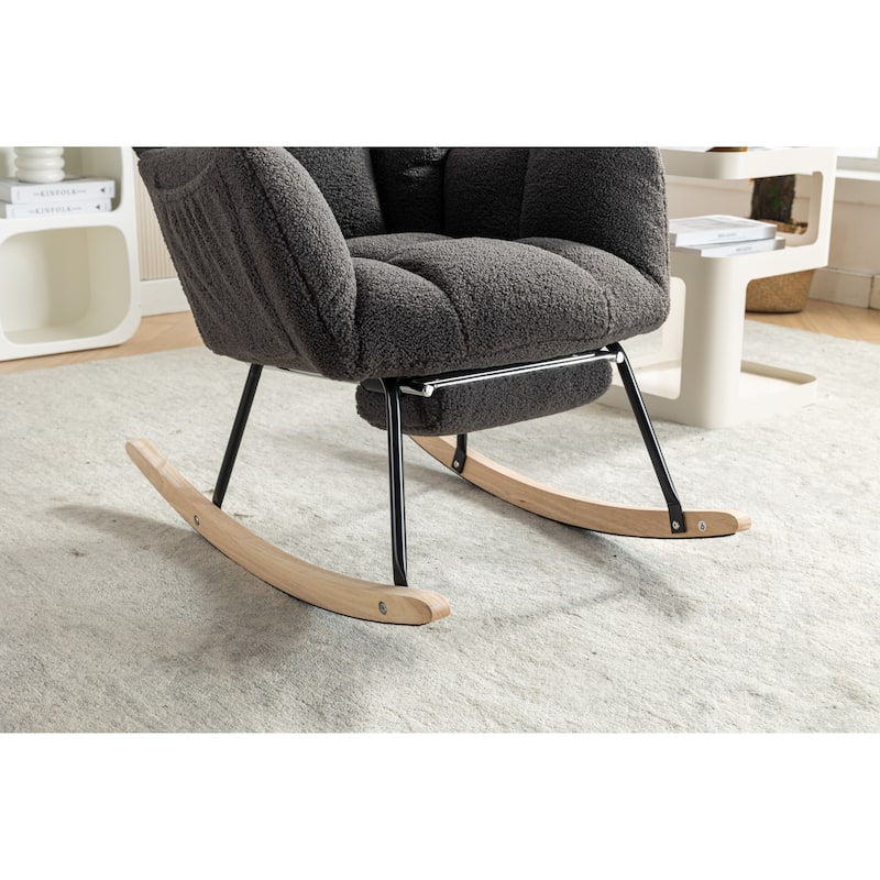 Teddy Fabric Rocking Chair With Adjustable Footrest