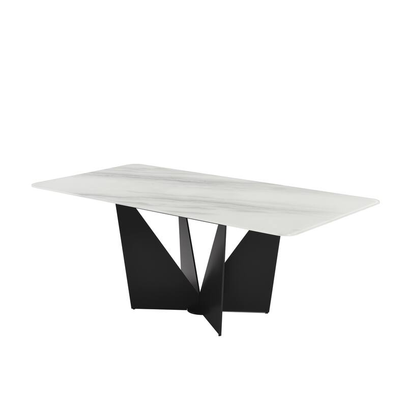Olivia Modern 79 in. Rectangular Dining Table with White Tempered Glass Table Top - Seats up to 6