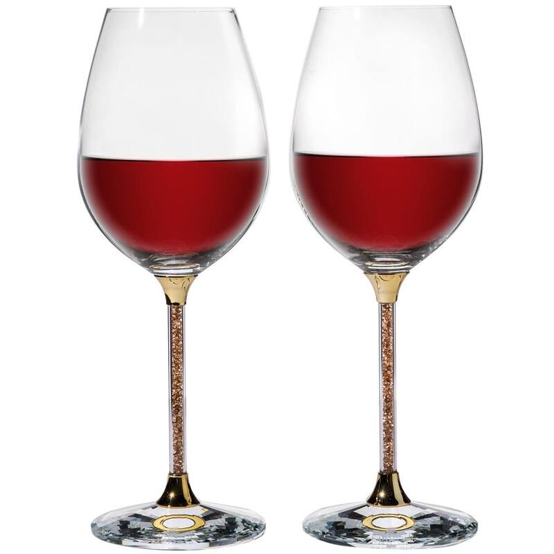 Matashi Crystal Wine Glasses Set of 2, 18.5 oz - Lead-Free Gold Crystal Filled Glassware - Wedding & Celebration Drinkware