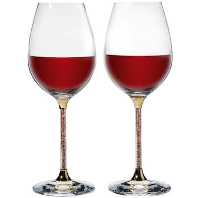 Matashi Crystal Wine Glasses Set of 2, 18.5 oz - Lead-Free Gold Crystal Filled Glassware - Wedding & Celebration Drinkware