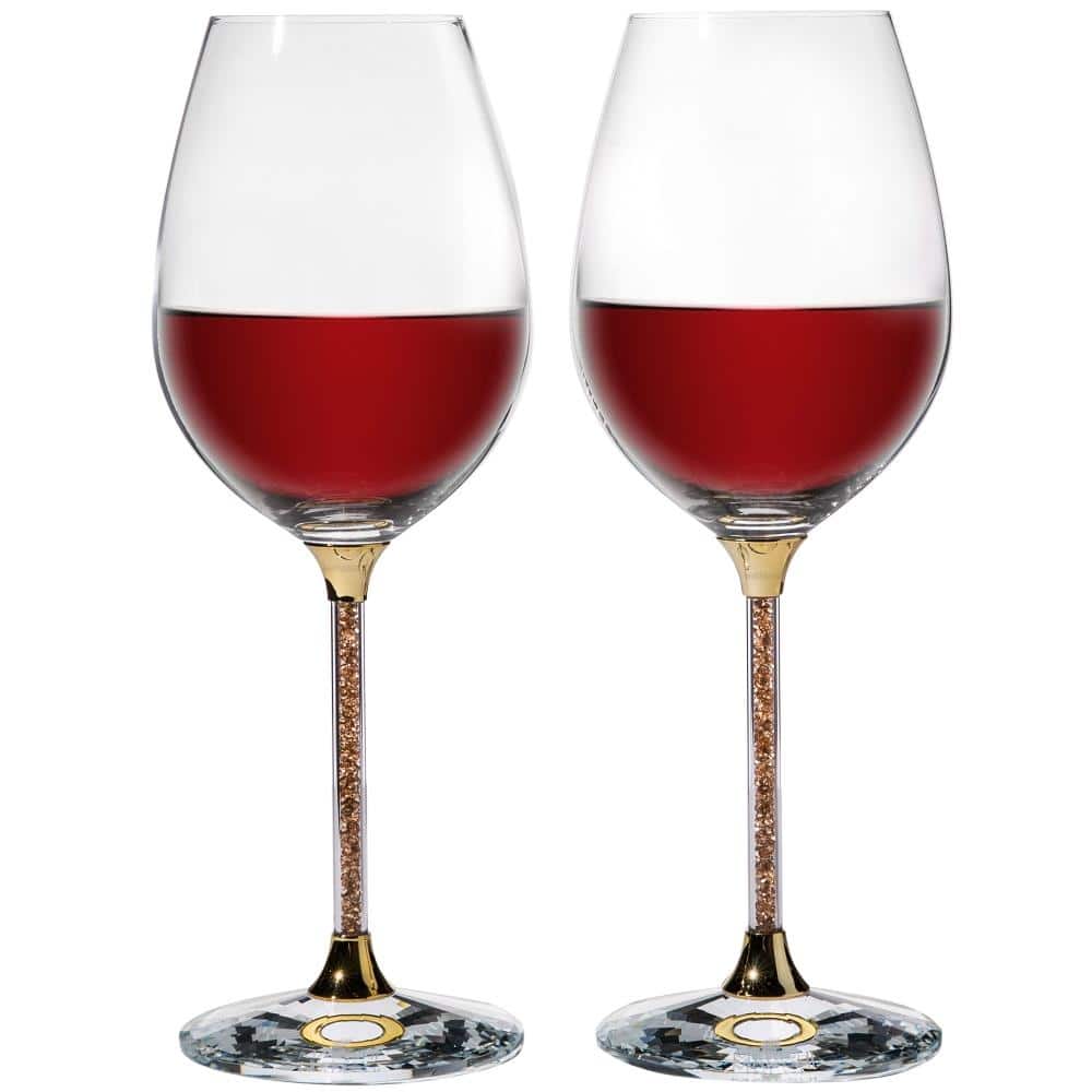 Matashi Crystal Wine Glasses Set of 2, 18.5 oz - Lead-Free Gold Crystal Filled Glassware - Wedding & Celebration Drinkware