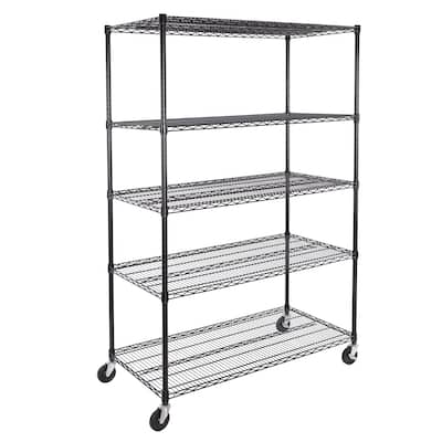 Seville Classics UltraDurable® 5-Tier NSF Steel Wire Shelving, 48" W x 24" D x 76" H, Black - 48" W x 24" D