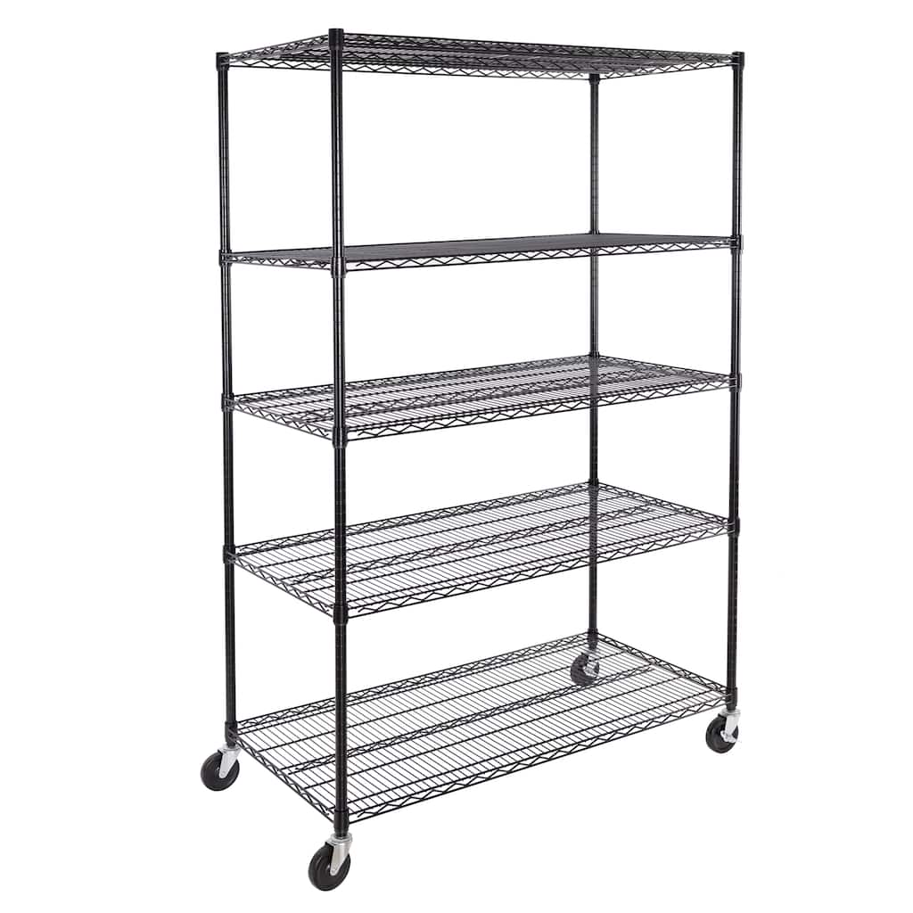 Seville Classics UltraDurable® 5-Tier NSF Steel Wire Shelving, 48" W x 24" D x 76" H, Black - 48" W x 24" D