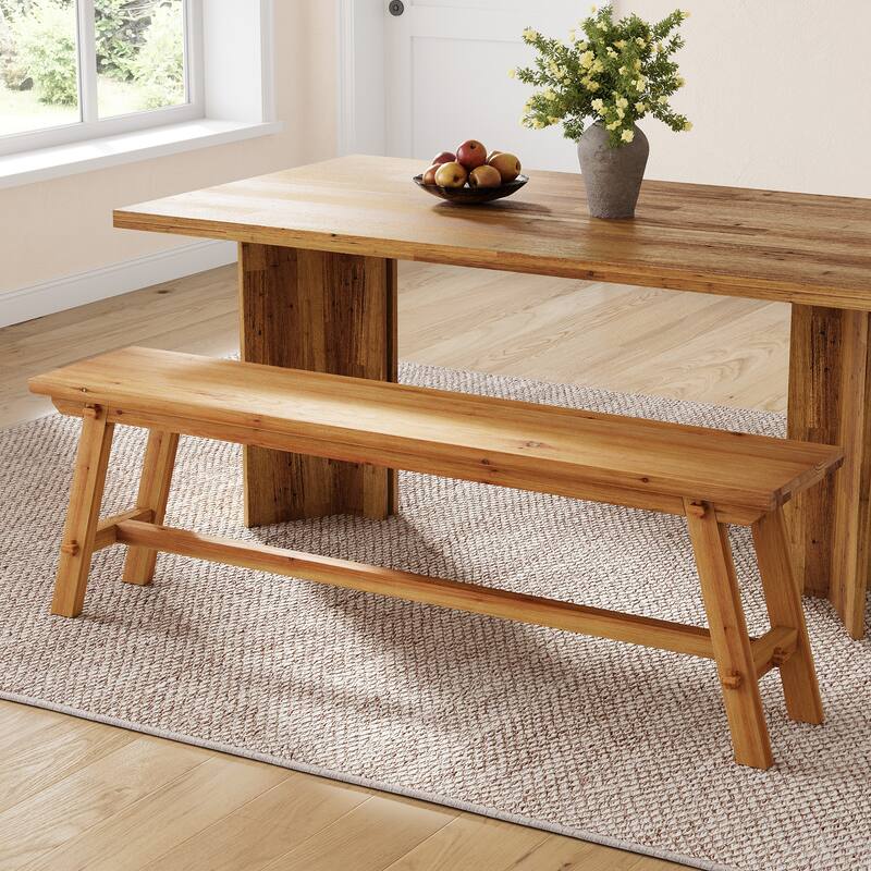 55 Inch Long Farmhouse Solid Wood Dining Bench - 55.12" L x 11.8" D x 17.72" H - Rustic Brown