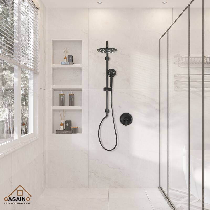 3-Spray Patterns 9-In Wall Mounted Shower System with Sliding Bar (Matte Black) - Black