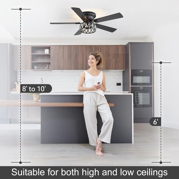dimension image slide 0 of 2, 52" Flush Mount 5-Blade Modern Crystal Indoor Ceiling Fan with Light Kit and Remote