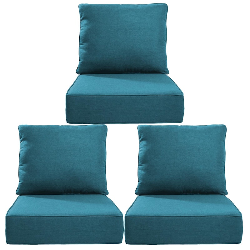 Gymojoy 24"x24"x6" Thick Cushions & Pillows Set - Deep Seat Indoor/Outdoor Water & Fade Resistant - Peacock Blue - Three Sets