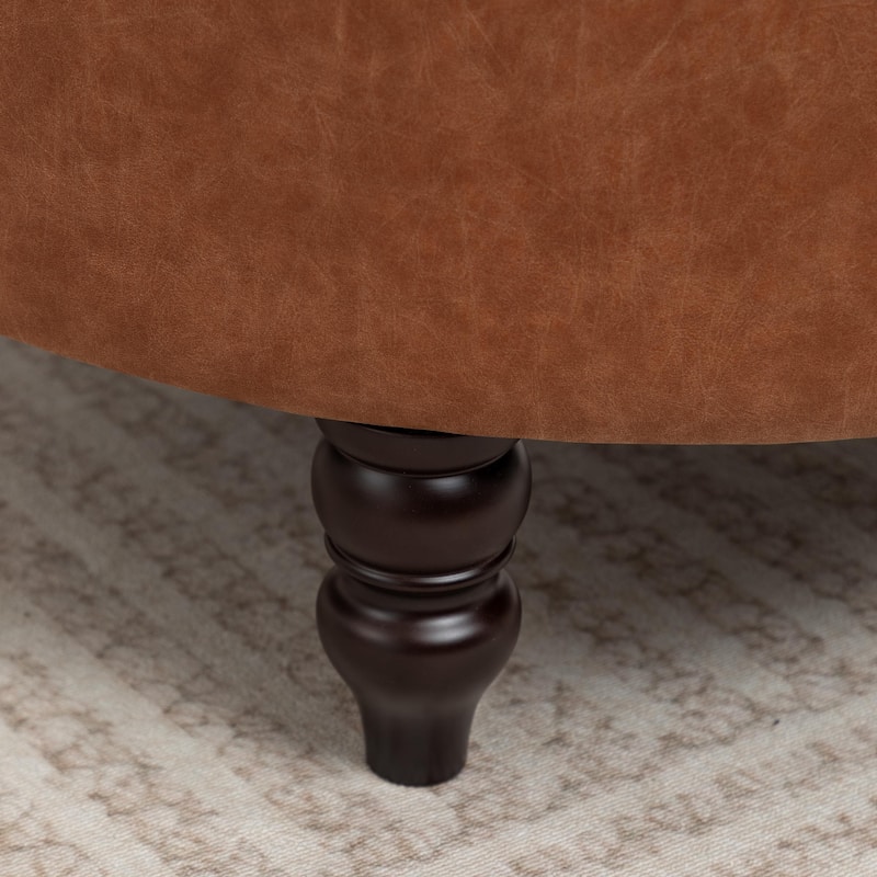 SEYNAR 29.5''Modern PU Leather Round Storage Ottoman with Wood Legs