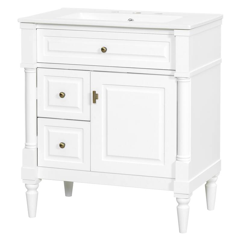 Roomfitters 30" Bathroom Vanity with Sink, Solid Wood Frame, Flip Drawer, 2 Drawers & Door Rack