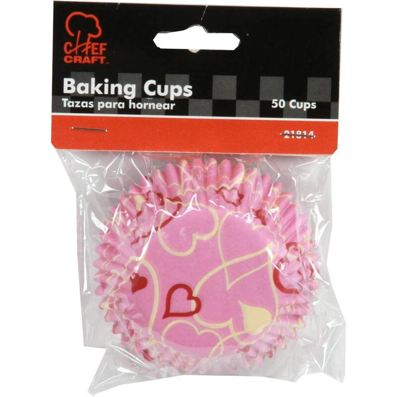 Chef Craft Pink Hearts-Patterned Paper Baking Cups - 50 Count Cupcake Liners