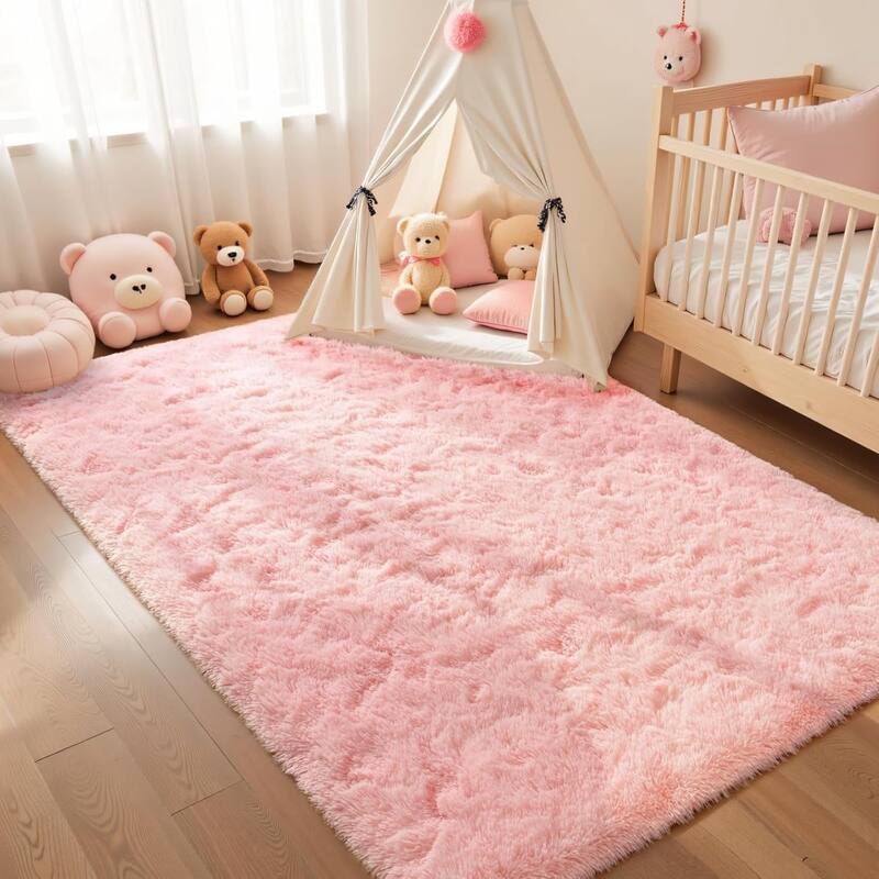 Living Room Bedroom Super Soft Pile Area Rug, Modern Shaggy Rugs, Non-Slip Pile Rugs for Kids