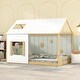 preview thumbnail 2 of 30, Full Size House Bed With Roof And Window - White+Natural