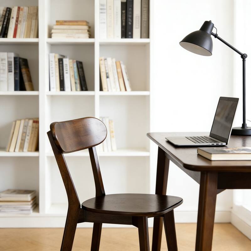 100% Solid Wood Dining Chairs Set of 2, Mid Century Modern Dining Chairs with Curved Backrest, for Dining Room