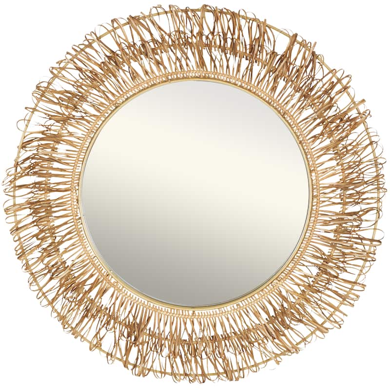 Brown Rattan Handmade Woven Looped Room Wall Mirror - Brown