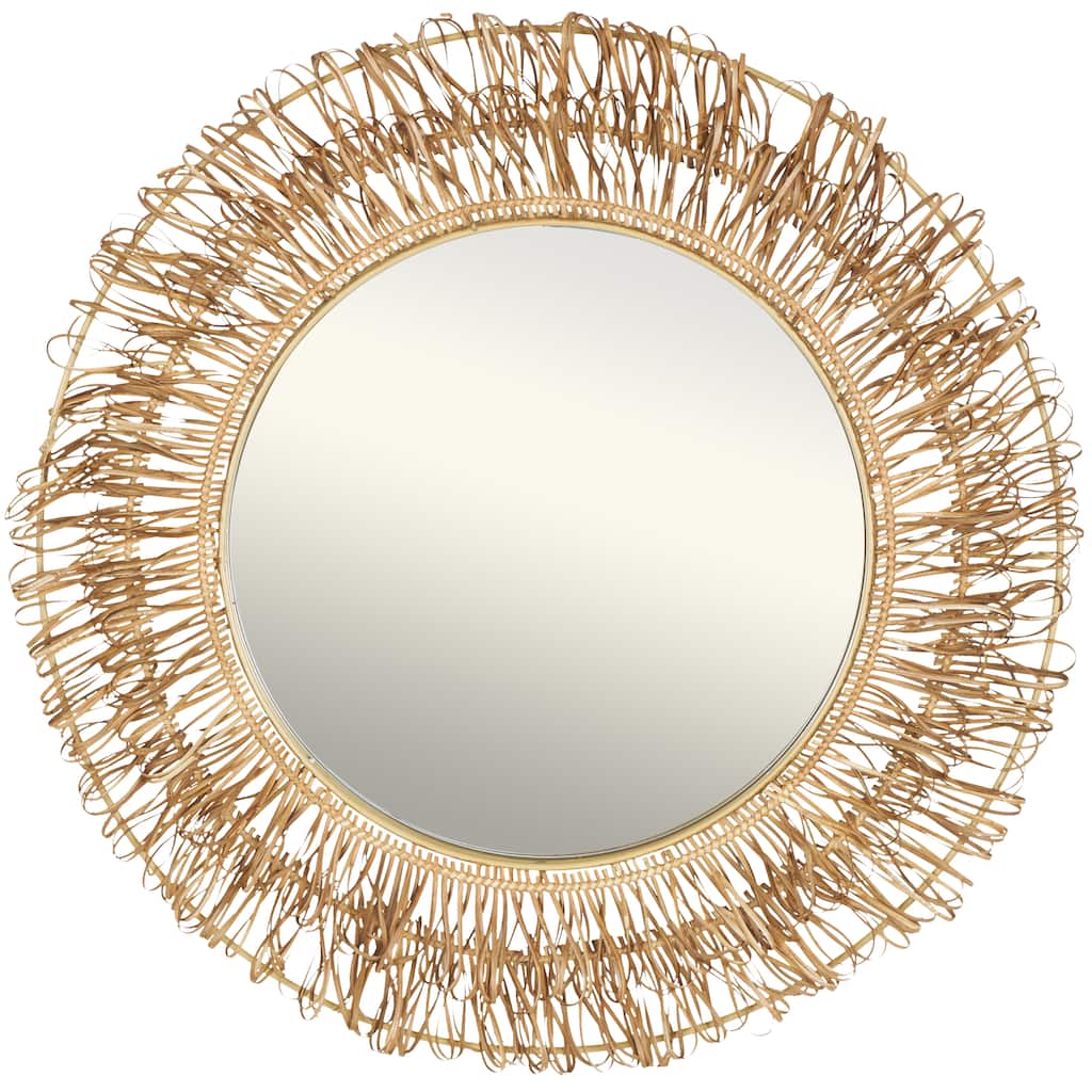 Brown Rattan Handmade Woven Looped Room Wall Mirror