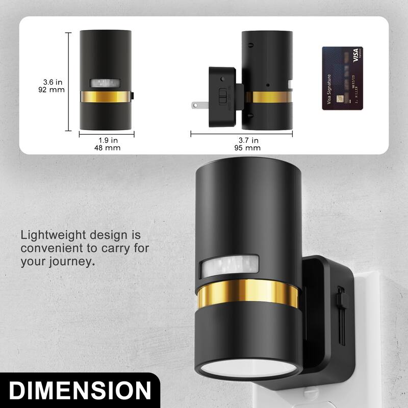 YANSUN 2-Pack Plug-in Motion Sensor Night Lights, Cylinder Design with Gold Belt