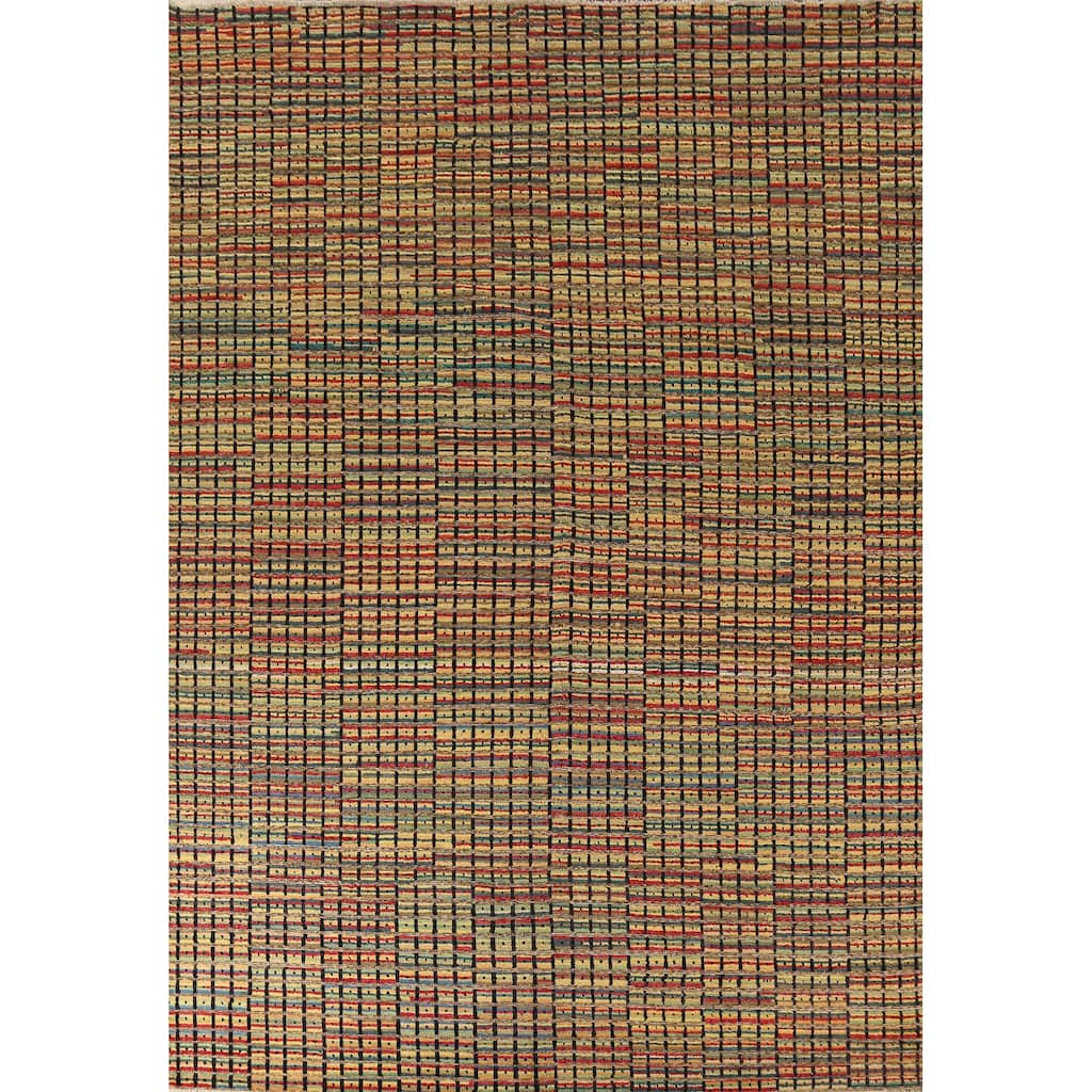 Striped Multicolor Moroccan Oriental Area Rug Hand-Knotted Wool Carpet - 9'1"x 12'6"
