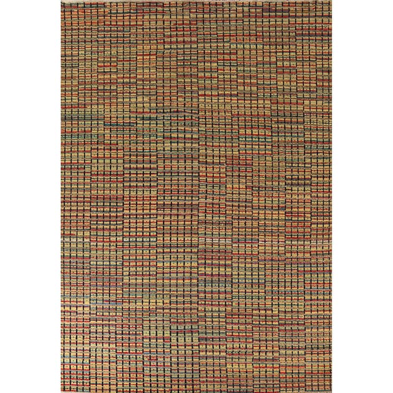 Striped Multicolor Moroccan Oriental Area Rug Hand-Knotted Wool Carpet - 9'1"x 12'6"