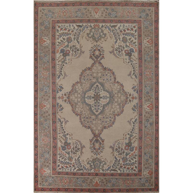 Distressed Tabriz Vintage Persian Area Rug Hand-Knotted Wool Carpet - 6'10" x 10'0"