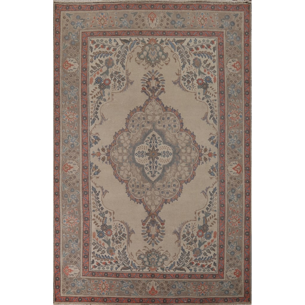 Distressed Tabriz Vintage Persian Area Rug Hand-Knotted Wool Carpet - 6'10" x 10'0"