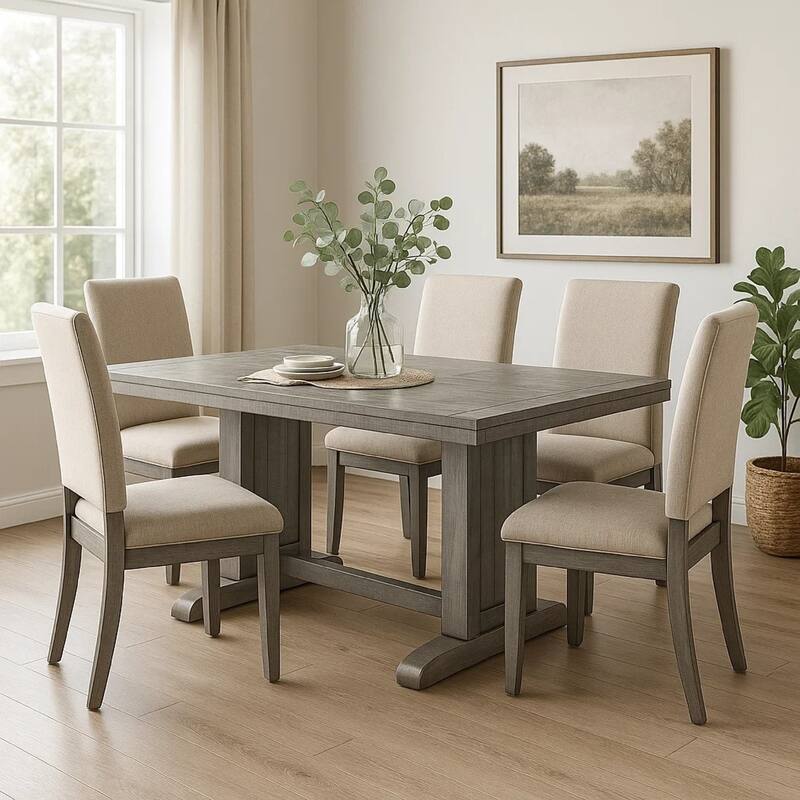 Zeka Dining Table, 60 Inch Top, Double Pedestal, Gray Solid Wood - Weathered Gray