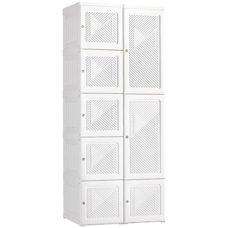 27.25" Modern Folding Armoire with 8 Cube Compartments, Hanging Rod and Magnet Doors - White