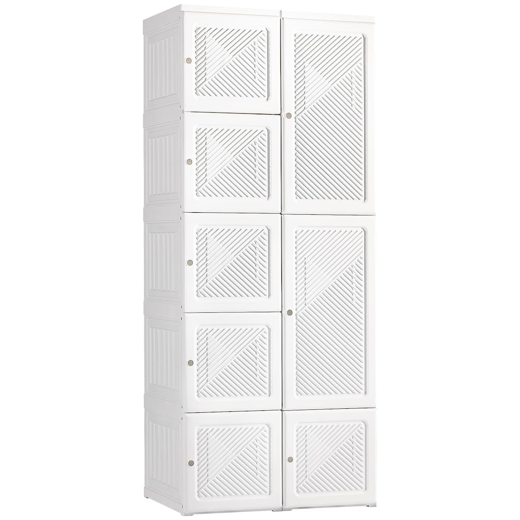 Portable Wardrobe Closet, Folding Bedroom Armoire, Clothes Storage Organizer with 8 Cube Compartments, Hanging Rod, Magnet Doors