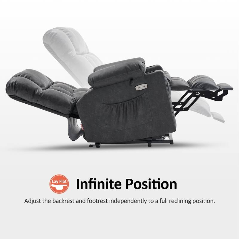 MCombo Medium Dual Motor Power Lift Recliner Chair Infinite Position, Massage and Heat, Extended Footrest, Faux Leather 7890