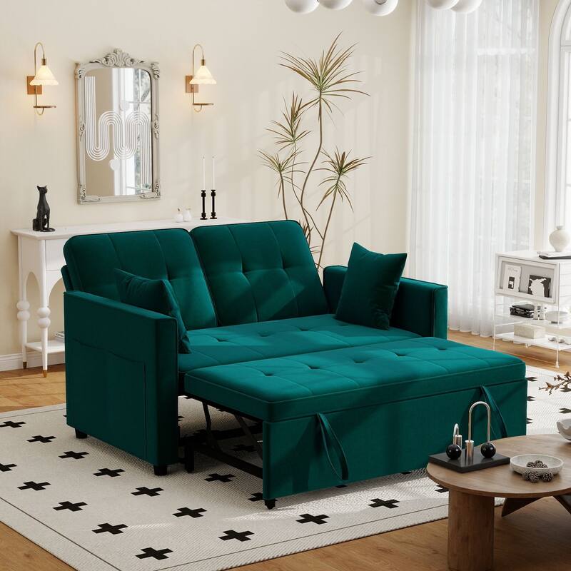 3 in 1 Convertible Sleeper Sofa Bed, Futon Couches for Living Room with Side Pocket, Adjustable Backrest