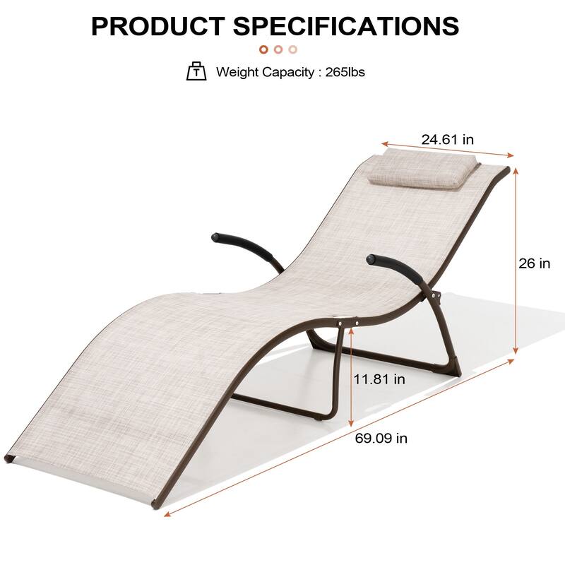 Crestlive Products Outdoor Aluminum Chaise Lounge Chair with Adjustable Backrest