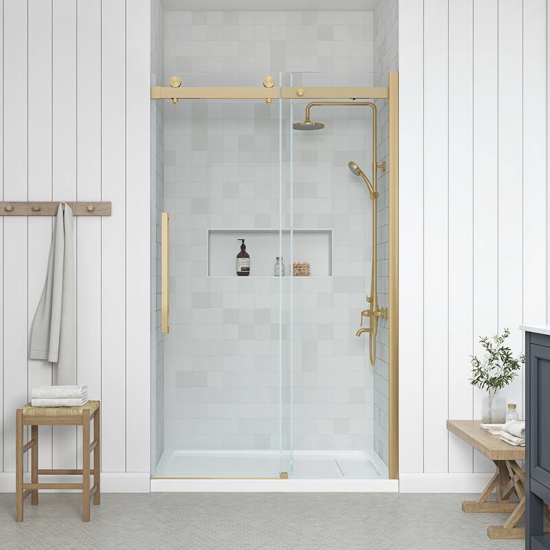 OVE Decors Bel Soft-Close Frameless Sliding Soft Close Shower Door - 48" - Gold