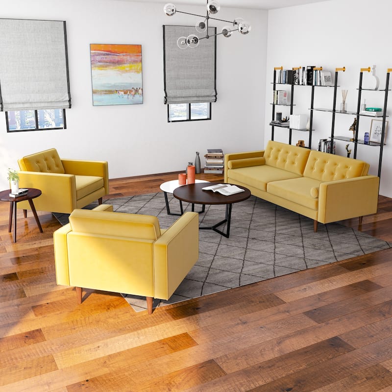 Mase 3-Piece Mid-Century Velvet Sofa and 2 Lounge Chairs Set in Gray