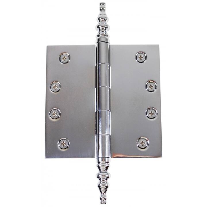 Chrome Plated Brass Cabinet Door Hinge 4" with Removable Stainless Steel Temple Tip Pins and Hardware Renovators Supply