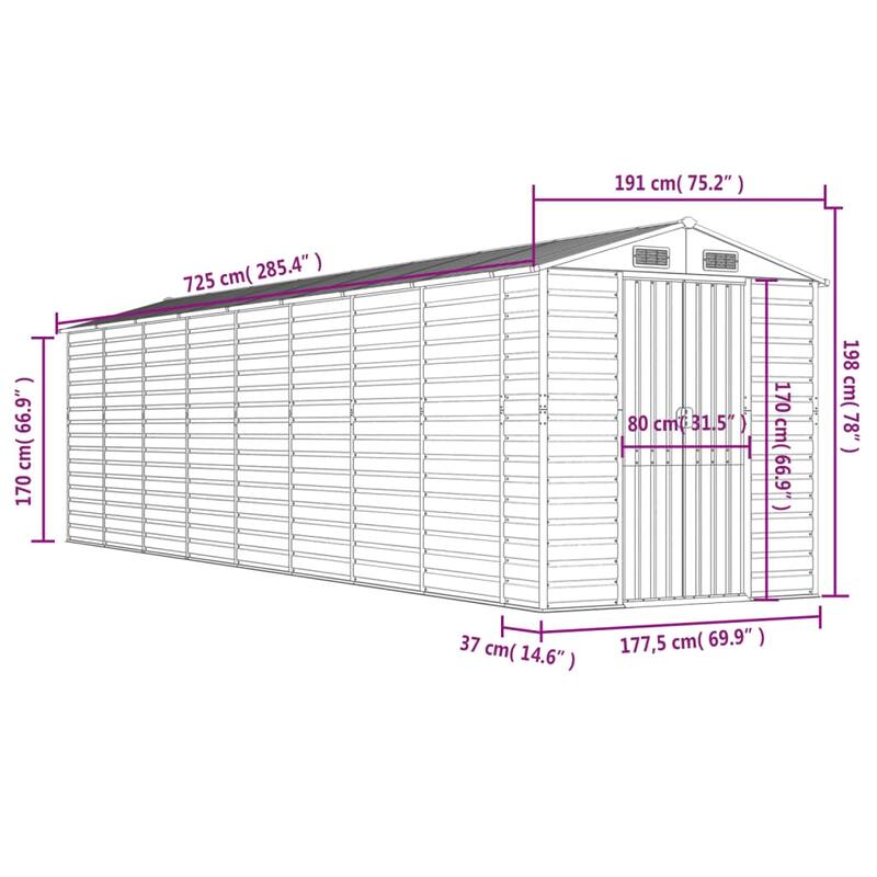 vidaXL Garden Shed Metal Outdoor Storage Shed Anthracite Galvanized Steel