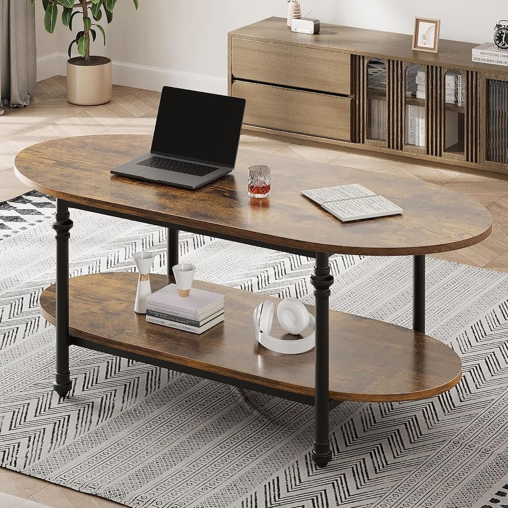 Oval Coffee Table Unique Tea Table 47.2" Mid Century Cocktail Table