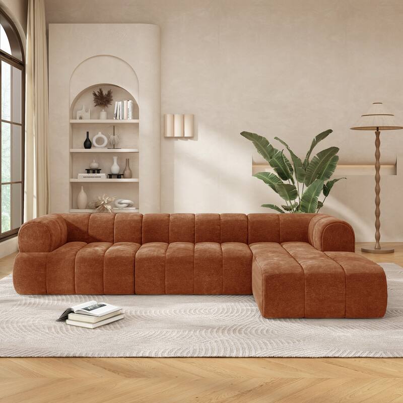 122" Orange L-Shaped Sectional Sofa with Foam and Polyester, 2-Piece Set
