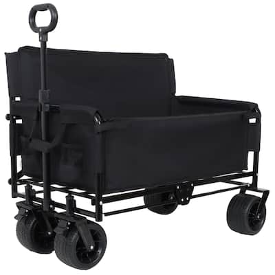 3-in-1 Convertible Folding Wagon Cart with Bench Seat & Storage-500lbs Heavy-Duty Utility Wagon,180L Capacity All-Terrain Wheels