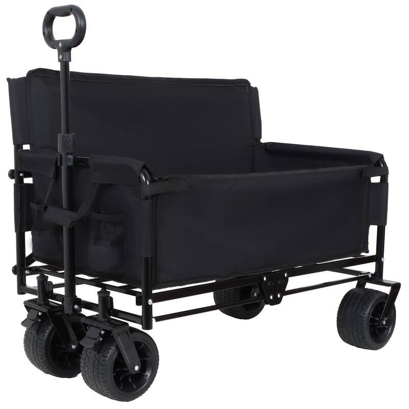 3-in-1 Convertible Folding Wagon with Bench Seat & Storage - 500lb Heavy-Duty, 180L All-Terrain Cart, Black